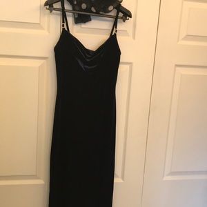 Navy velvet stretch full length dress. Rhinestone